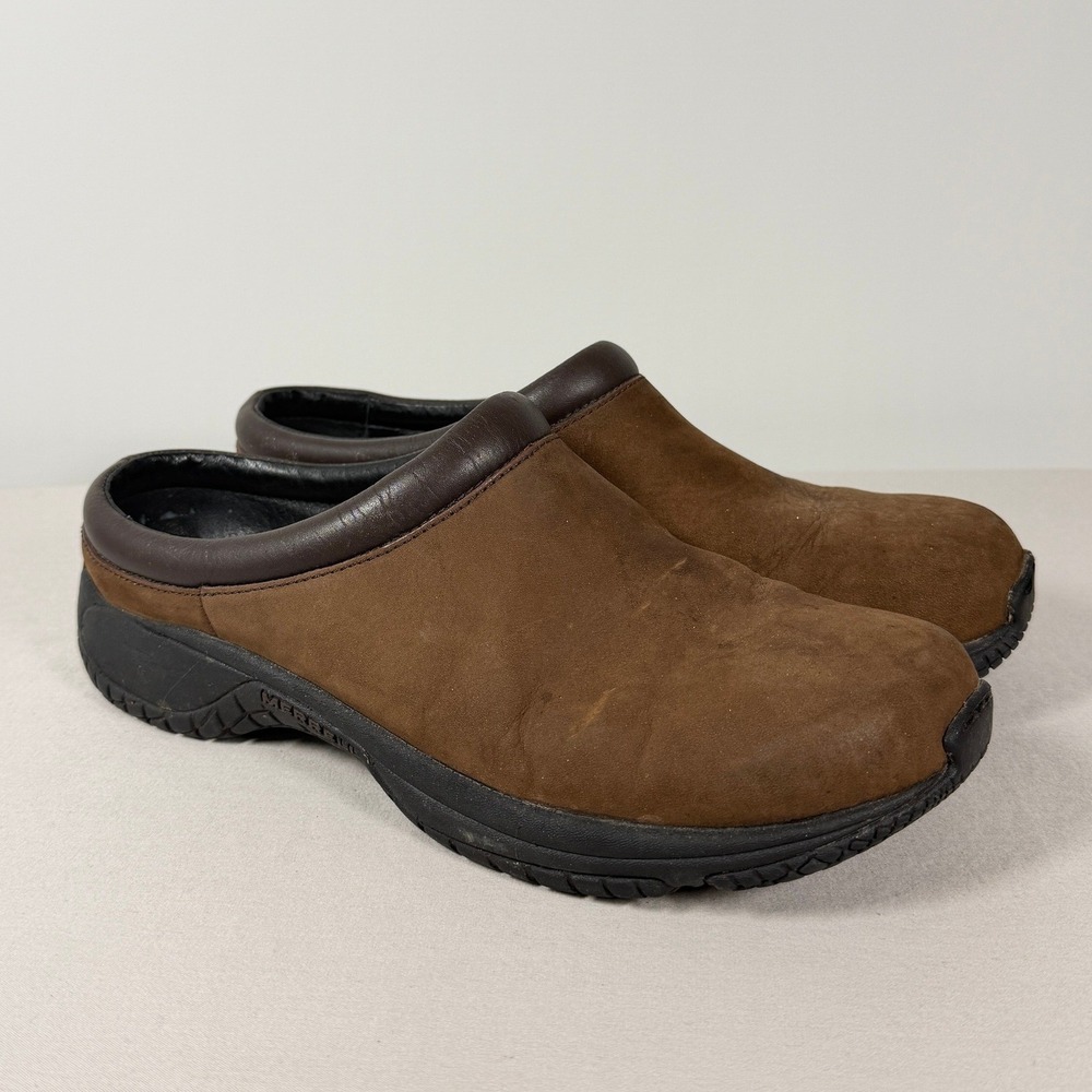 Merrell Encore Womens 10 Brown Suede Leather Slip On Clogs Shoes No Insoles